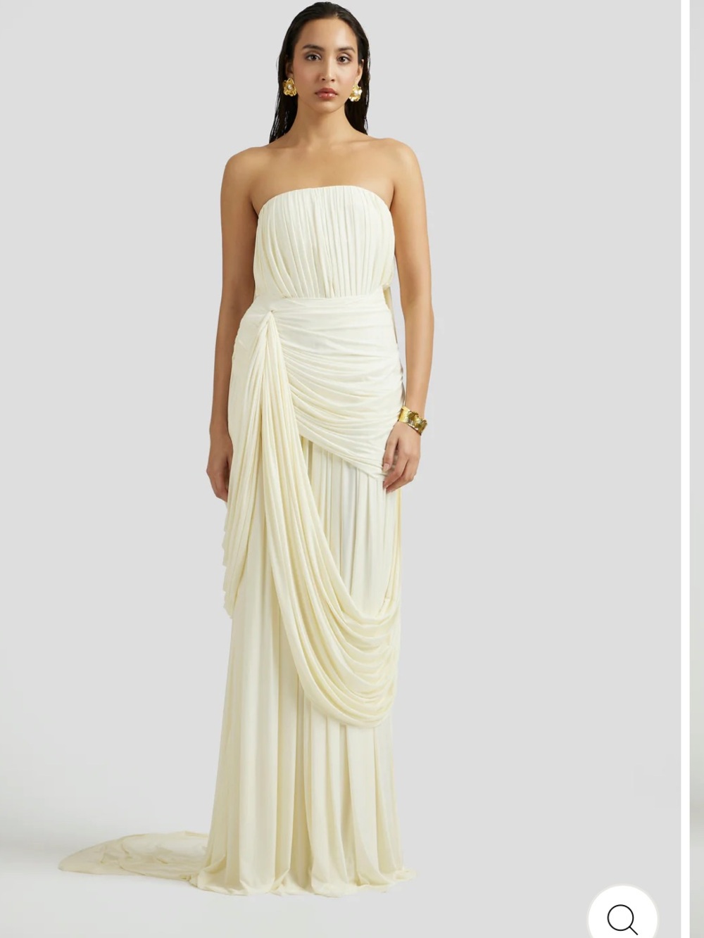 Strapless Cream Draped Evening Gown